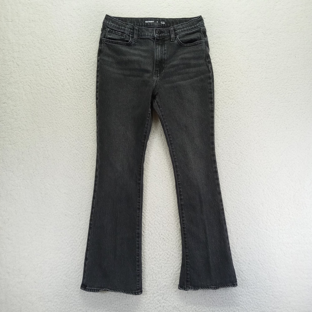 Old Navy Girls High-Rise Flare Jeans Washed Black Sz 18 Stretch Denim 730767-00